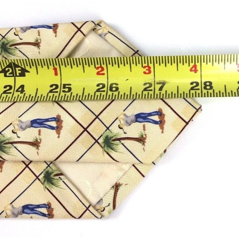 Tommy Bahama Men's Tie Silk Handmade Guy Playing Golf Summer Palms Aloha Necktie